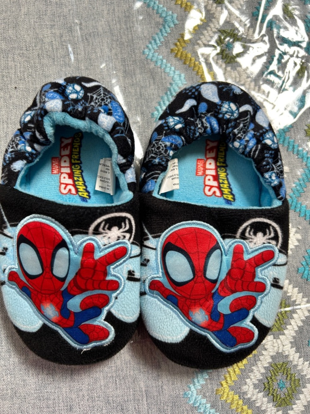 Marvel Spider-Man Black, Red & Light Blue Kids Slippers